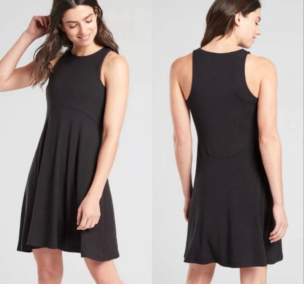 Athleta Santorini Thera Dress Black Sleeveless Tencel XS NEW